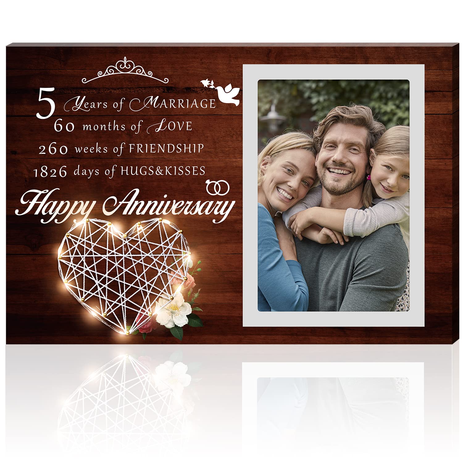 5th Anniversary Wedding Gift for Couples - Personalized Engraved Picture Frame for Husband, Wife, Boyfriend or Girlfriend - 4x6 Vertical Photo Display - Perfect for Home Decor, Romantic Gifts & Anniversary Celebrations