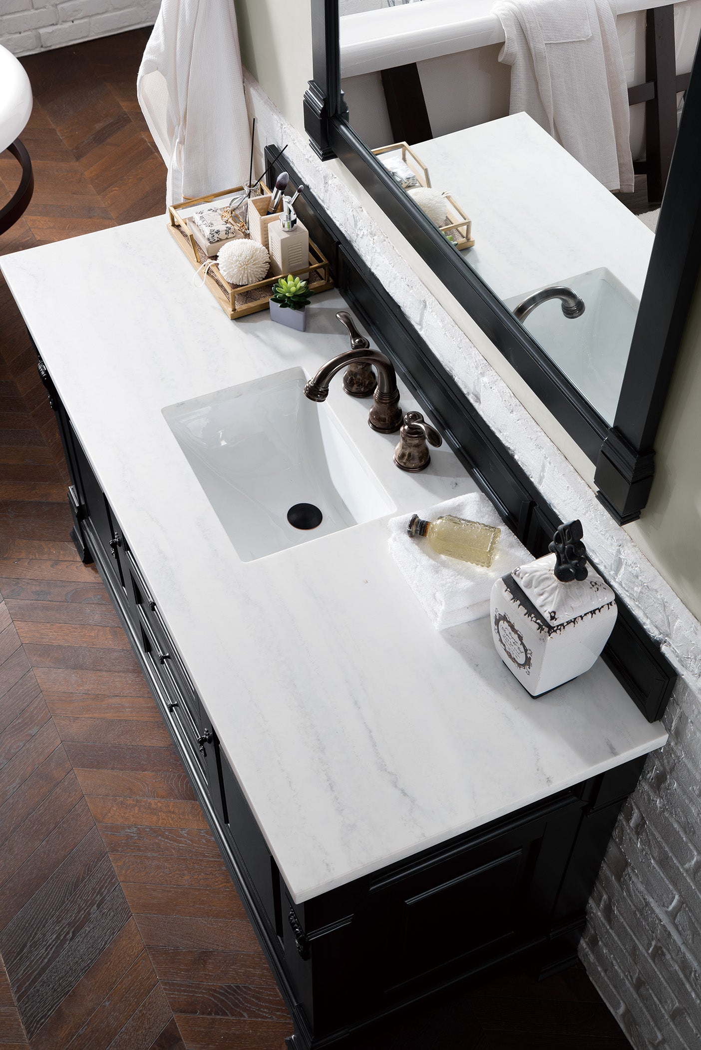 Brookfield 60 Inch Single Bathroom Vanity in Antique Black with 3CM Arctic Fall Solid Surface Top - Perfect for Modern and Traditional Bathroom Designs