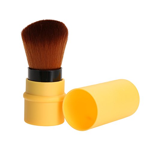 Retractable Mini Makeup Brush - Portable Soft Professional Face Powder, Contour & Blush Brush Set for Foundation & Cosmetics (Yellow) | Perfect for Travel, Touch-ups & On-the-Go Makeup Application
