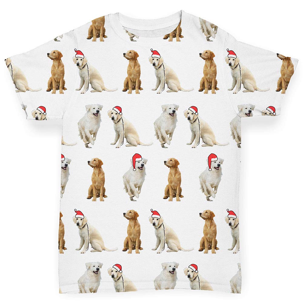 TWISTED ENVY Baby T-Shirts with Golden Retrievers & Santa Hats Print - Cute Christmas Outfits for Infants & Toddlers - Perfect for Holiday Photos, Family Gatherings & Festive Celebrations