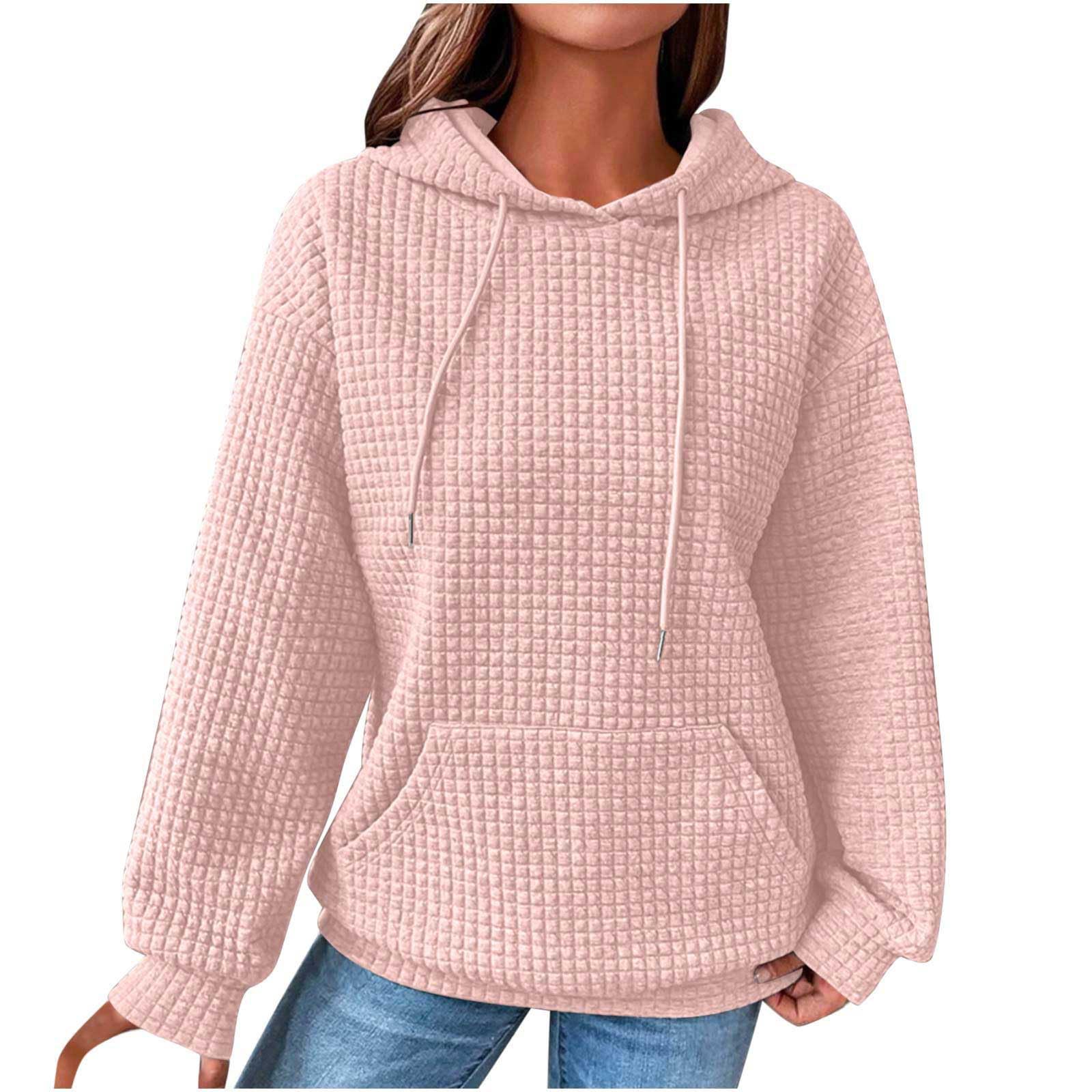 Women's Oversized Waffle Knit Hoodie - Casual Long Sleeve Pullover with Drawstring Hood & Pockets | Cozy Loungewear, Winter Fashion, Streetwear Essentials
