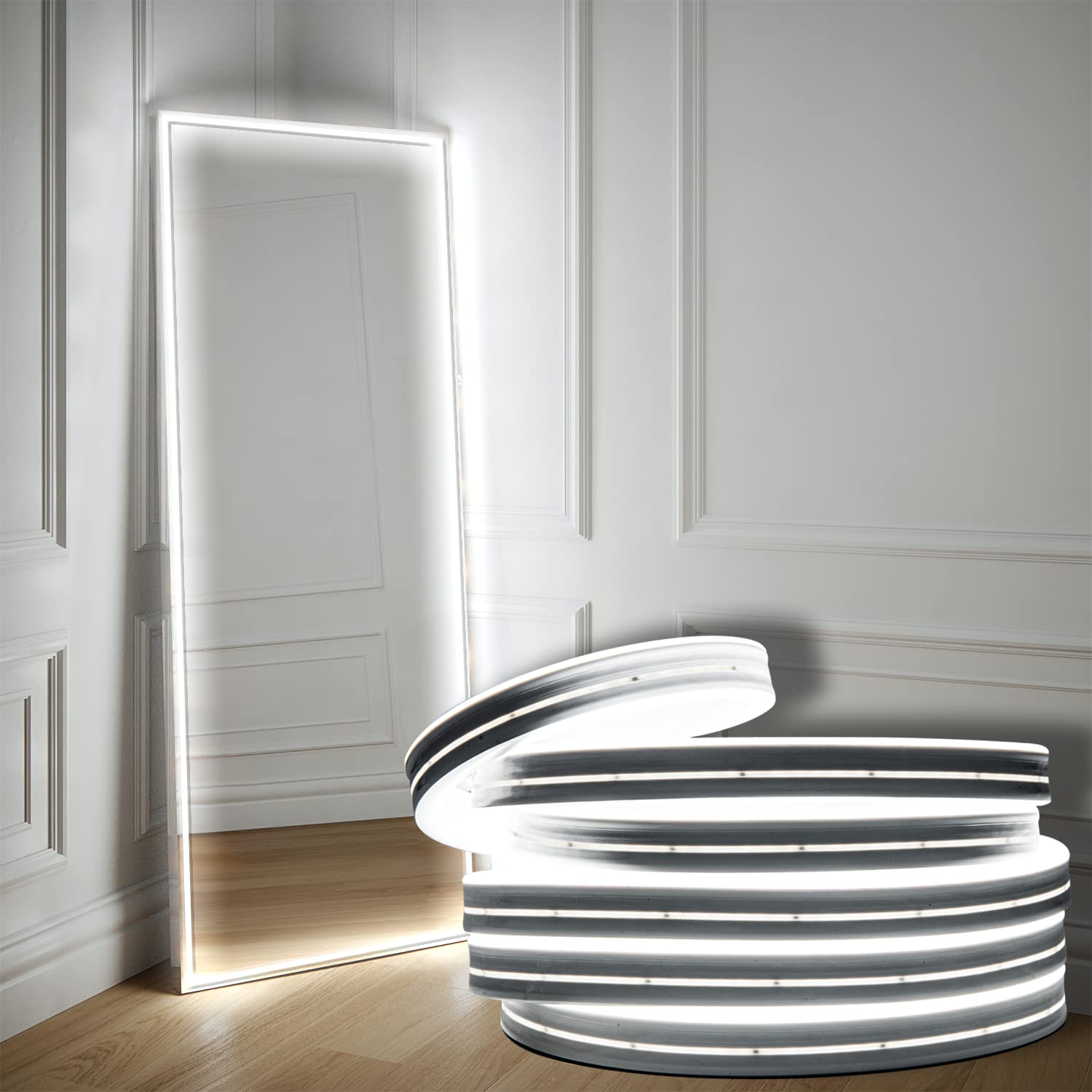 Hollywood Style Vanity Makeup Mirror Lights - 16.4ft Ultra Bright White LED Neon Light Strip with Dimmable Touch Control for Vanity Table & Bathroom Mirror (Mirror Not Included) - Perfect for Professional Makeup Application, Selfie Lighting, and Home Decor