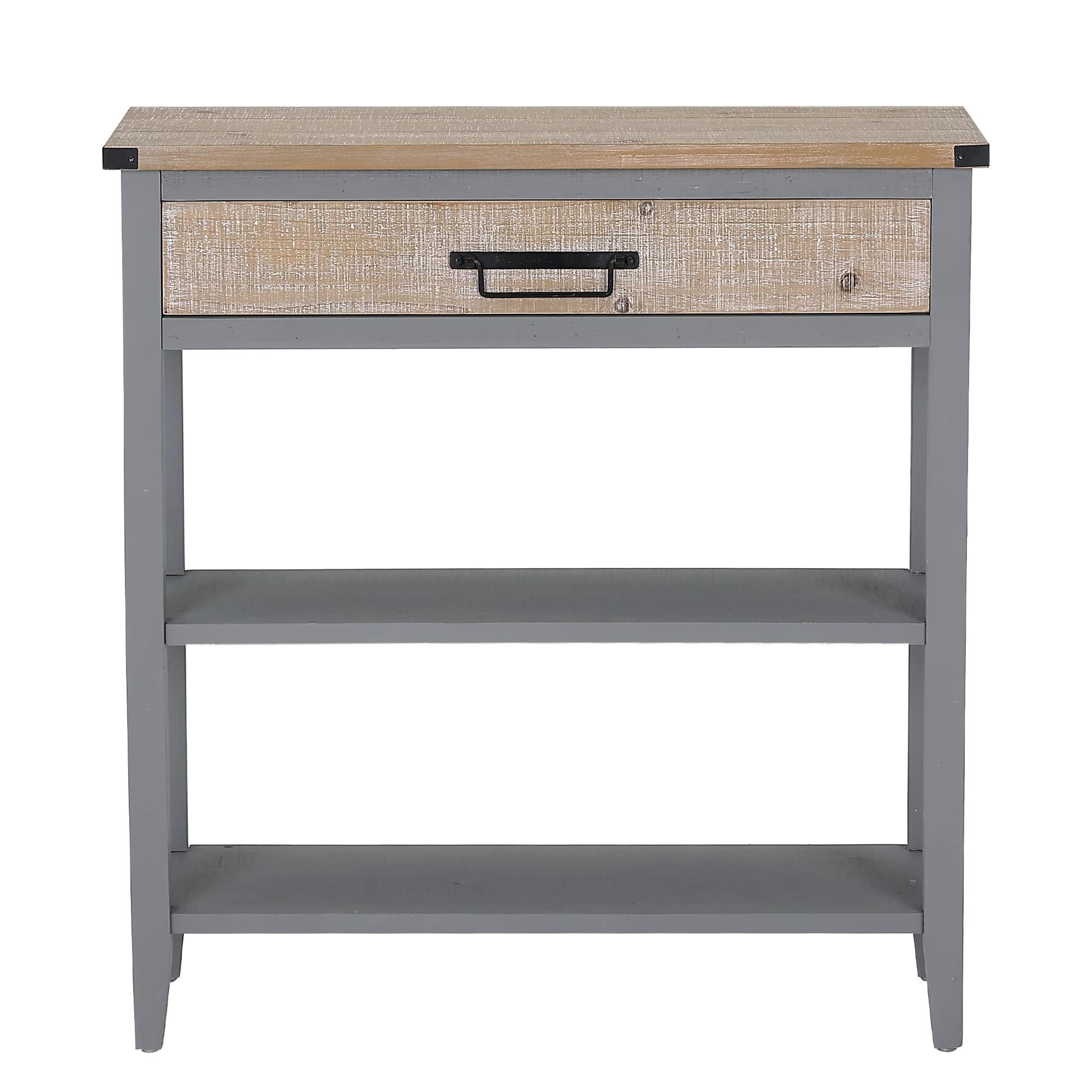 Rustic Farmhouse Console Table with Drawer - 3-Tier Entryway Table with Open Storage Shelves & Handmade Metal Handle - Narrow Sofa Table for Living Room, Hallway, Foyer - Perfect for Small Spaces & Home Decor (Grey)