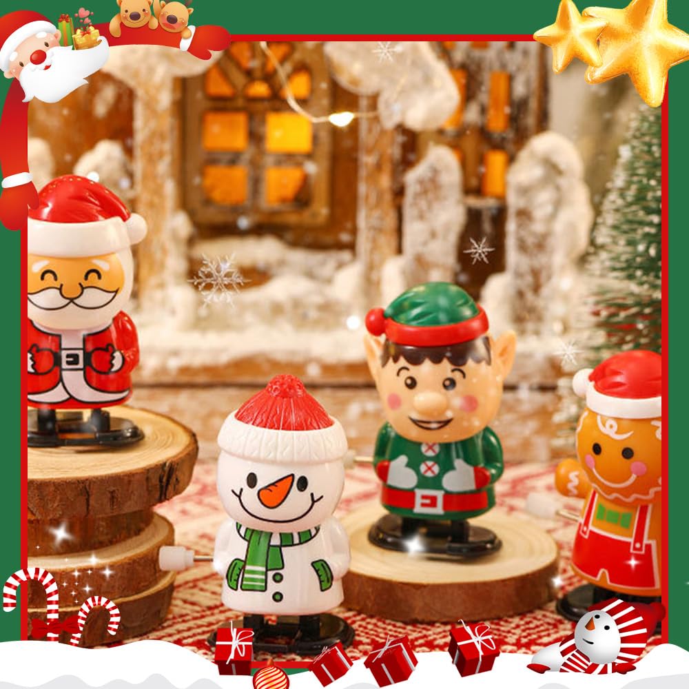 Christmas Wind Up Toys - 4 PCS Clockwork Toy Set for Stocking Stuffers, Party Favors & Goody Bags | Funny Holiday Gifts for Kids, Office Parties & Family Gatherings | Festive Winter Decorations & Playtime Fun