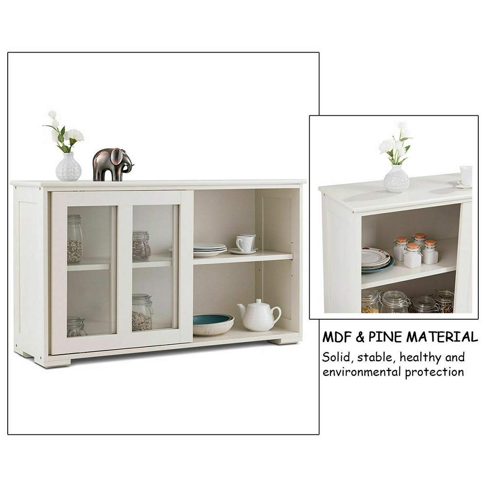 White Storage Cabinet with Glass Sliding Doors - 42