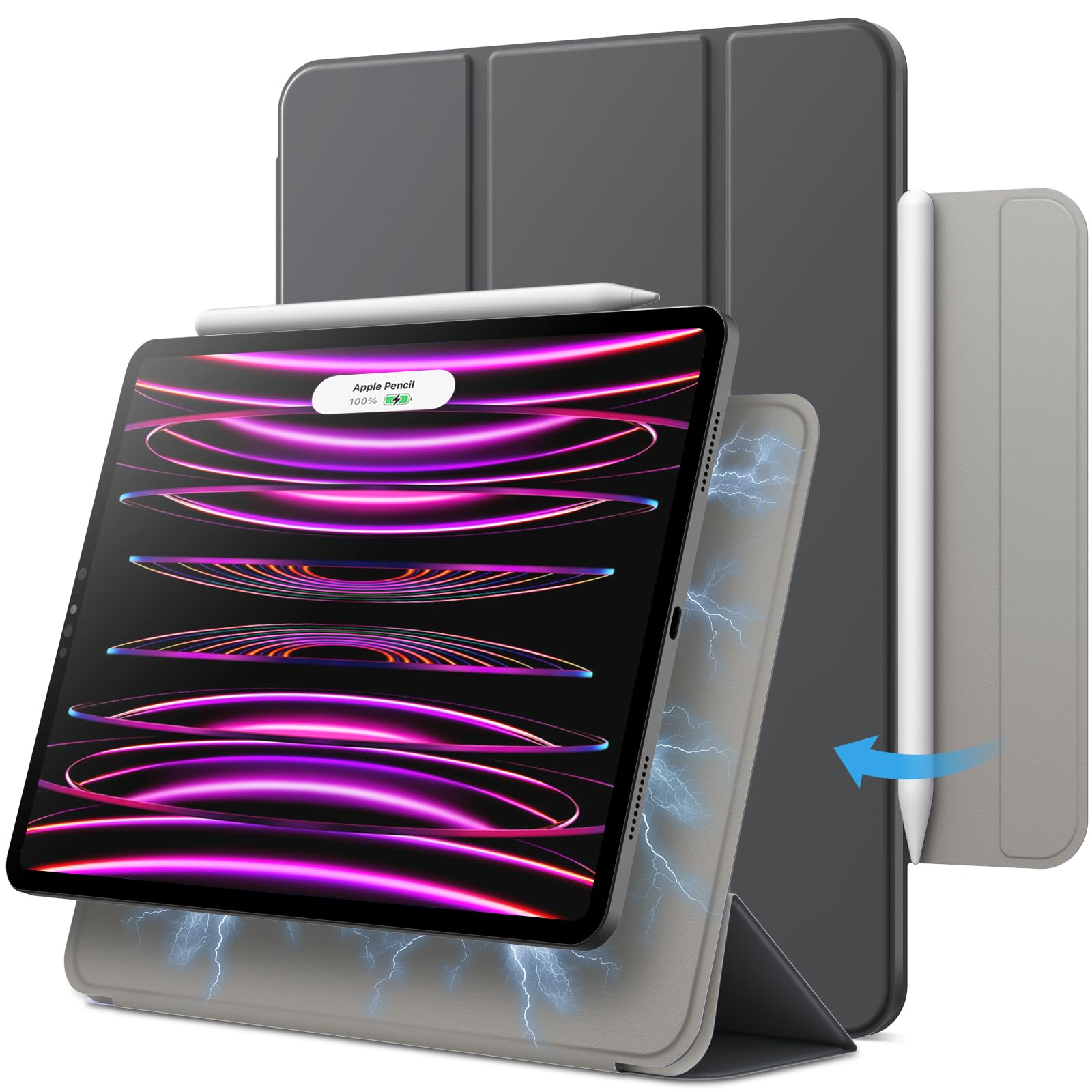 JETech Magnetic iPad Pro 11 Case (2022/2021/2020/2018) & iPad Air 5/4 (10.9-Inch 2022/2020) - Compatible with Apple Pencil 2 Charging, Secure Magnetic Attachment in Space Gray | Perfect for Work, Travel & Creative Projects