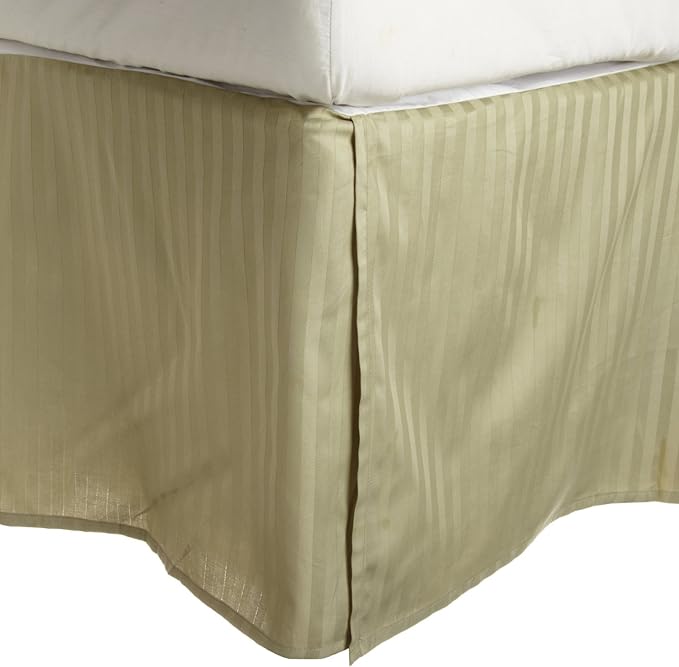 Premium Egyptian Cotton 300 Thread Count Striped Bed Skirt - Queen Size, Fits 14-16
