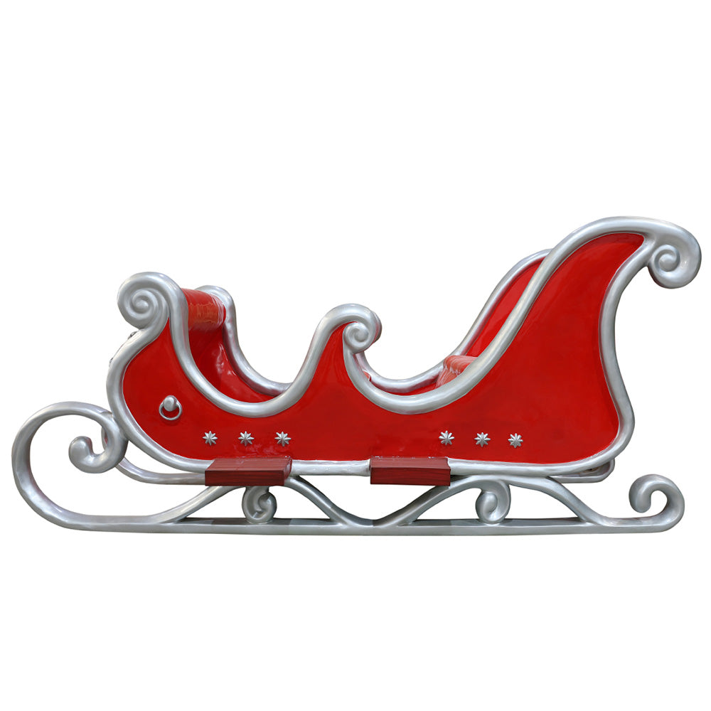 4-Person Red and Silver Sleigh - Outdoor Christmas Decor for Holiday Yard Display, Winter Wonderland Scene, and Festive Family Gatherings