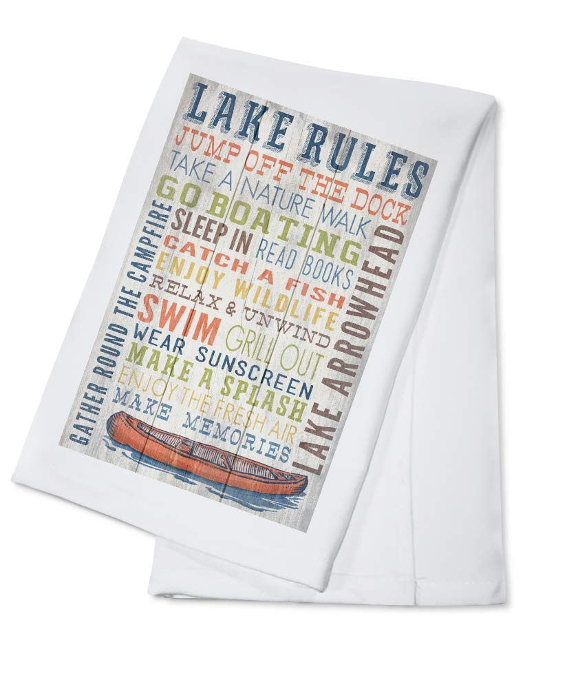 Lake Arrowhead California Lake Rules Rustic Typography Cotton Tea Towel - 100% Cotton Decorative Hand Towel for Kitchen & Home Decor - Perfect for Farmhouse Style Kitchens, Cabin Decor & Gift Giving
