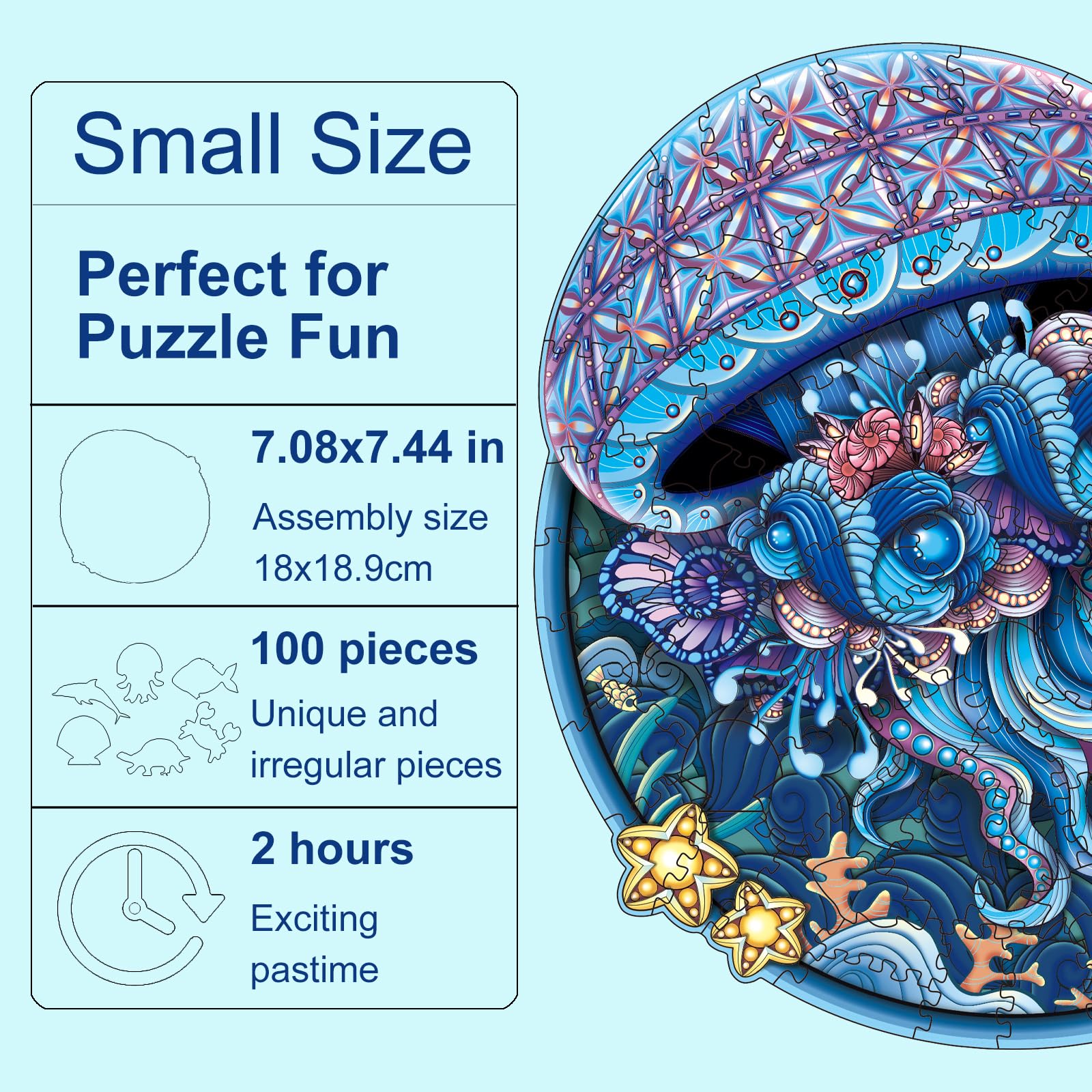 Premium Wooden Jigsaw Puzzle for Adults & Families - Colorful Animal Shaped Brain Teaser Game (Jellyfish Design) | Perfect Gift for Birthday, Christmas, Thanksgiving | Fun Home Entertainment & Stress Relief Activity
