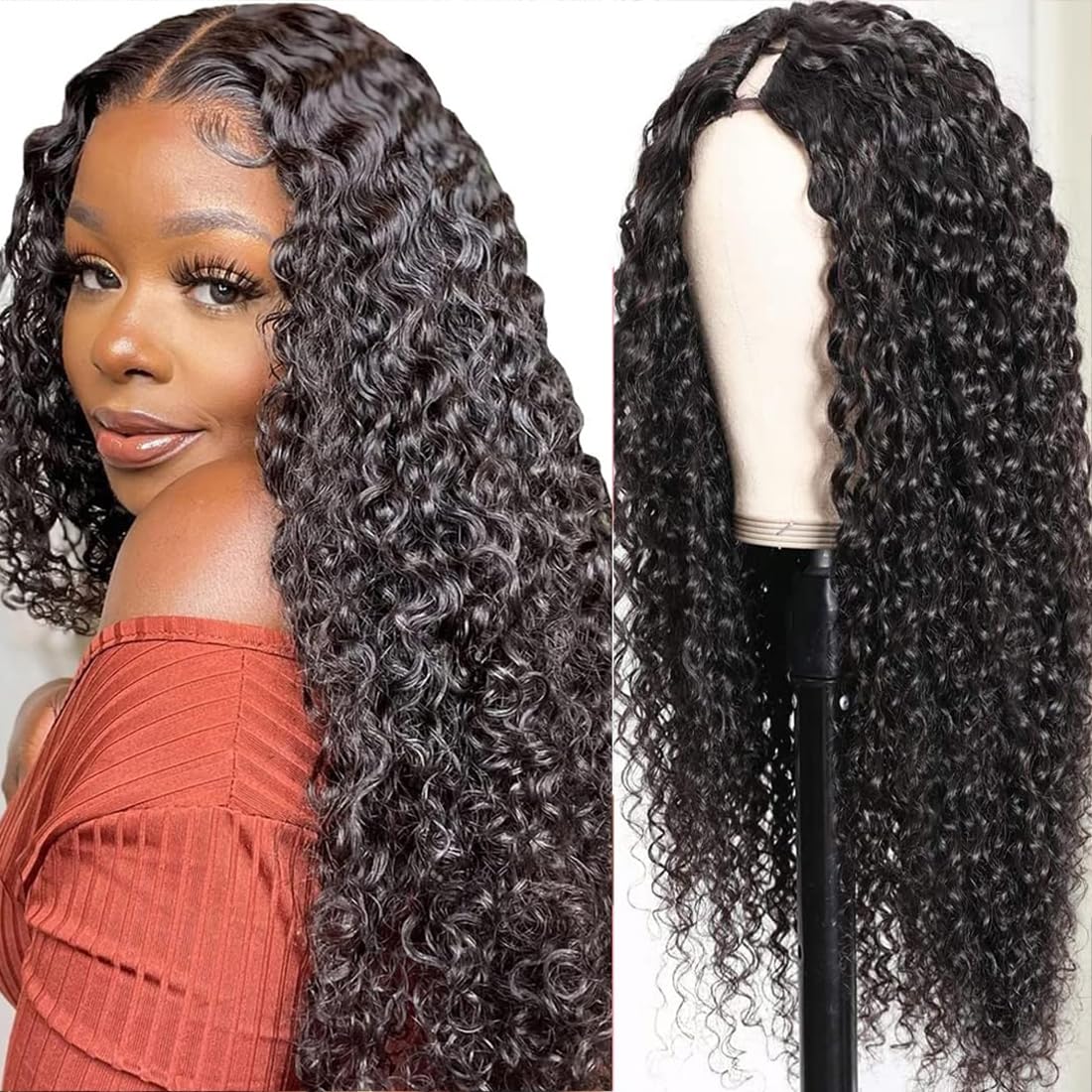 Brazilian Kinky Curly Human Hair Wigs for Black Women - 24 Inch V Part Wigs with 200% Density, No Leave Out Lace Front, Glueless Full Head Clip In Half Wigs | Perfect for Daily Wear, Parties, Weddings & Special Occasions