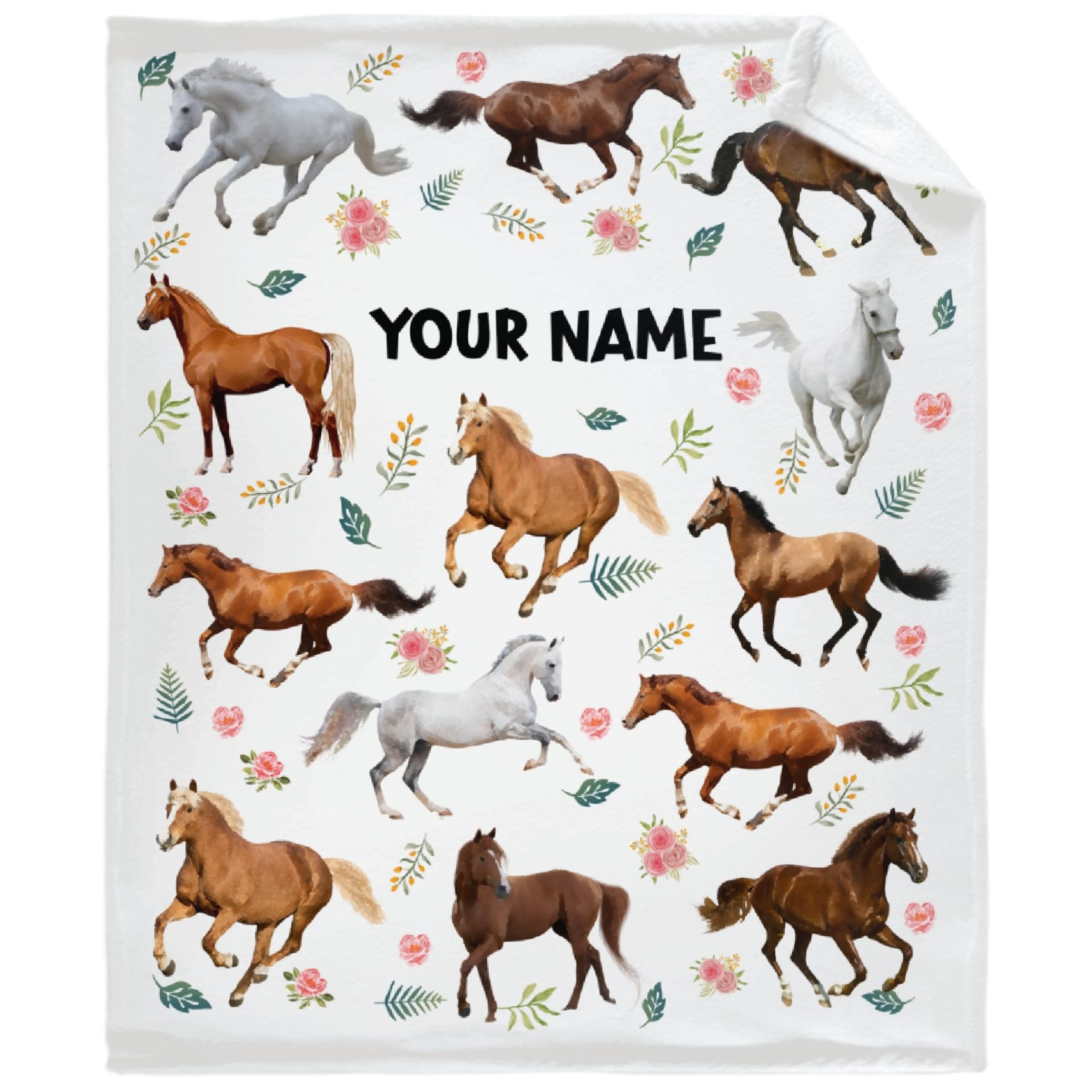 Personalized Horse Throw Blanket with Custom Name - Soft Fleece Blanket for Kids, Adults & Pets - 30