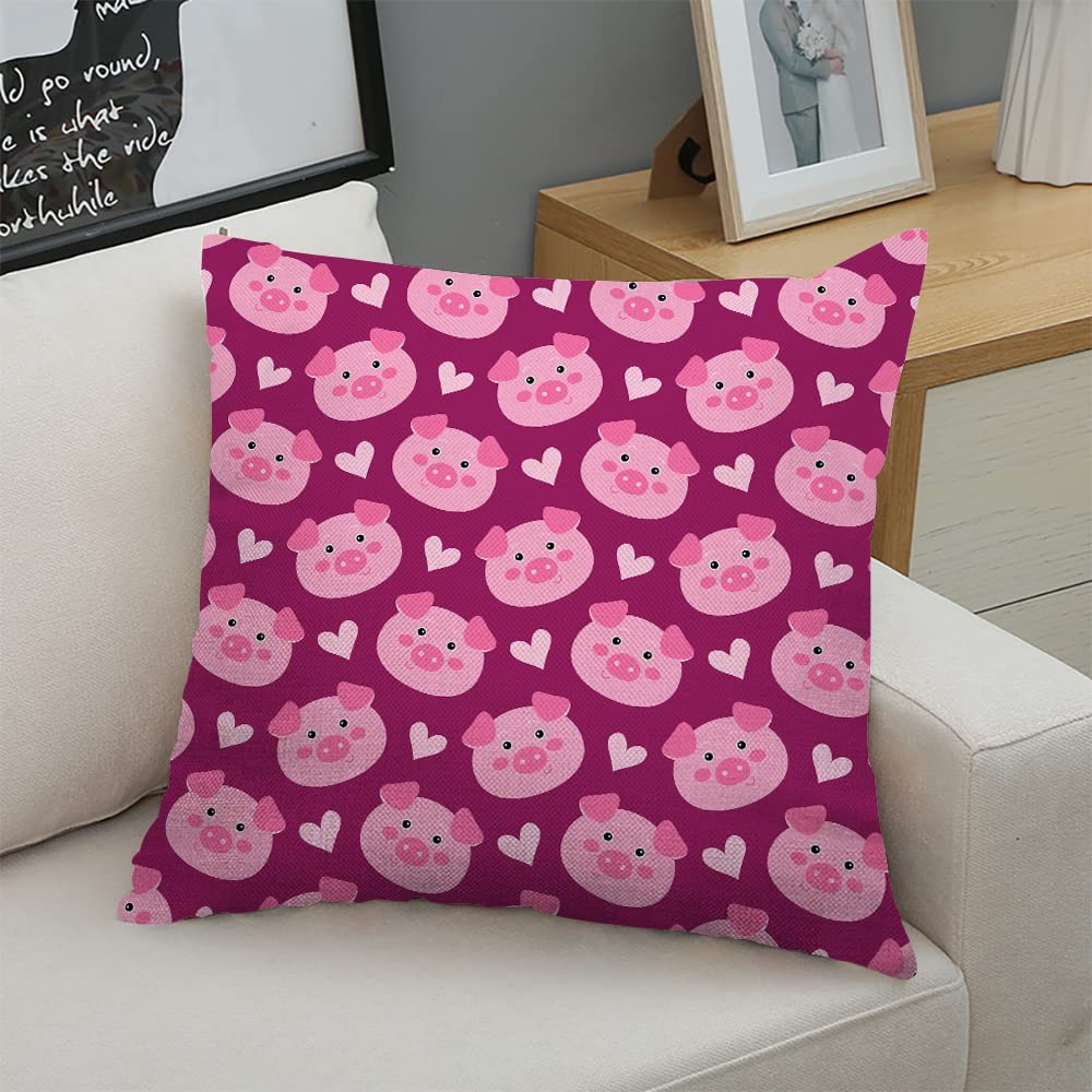 Decorative Square Throw Pillow Covers 18x18 Inch - Fun Pig Animal Design in Blue for Couch, Sofa & Bed - Soft Cushion Cases for Living Room, Bedroom & Home Decor