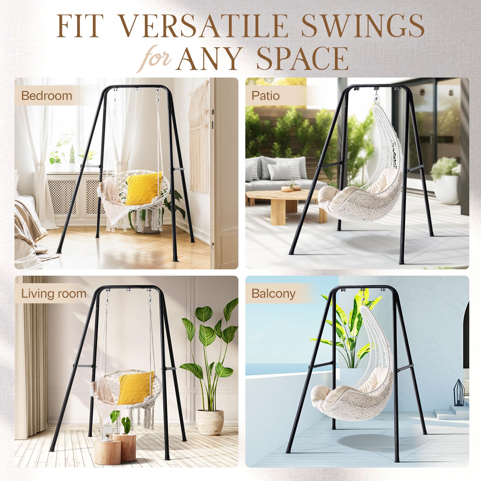 Idzo A-Shaped Hammock Chair Stand - Heavy Duty Metal Swing Stand for Indoor & Outdoor Use (Hammock Chair Not Included) - Perfect for Patio, Garden, Balcony & Backyard Relaxation
