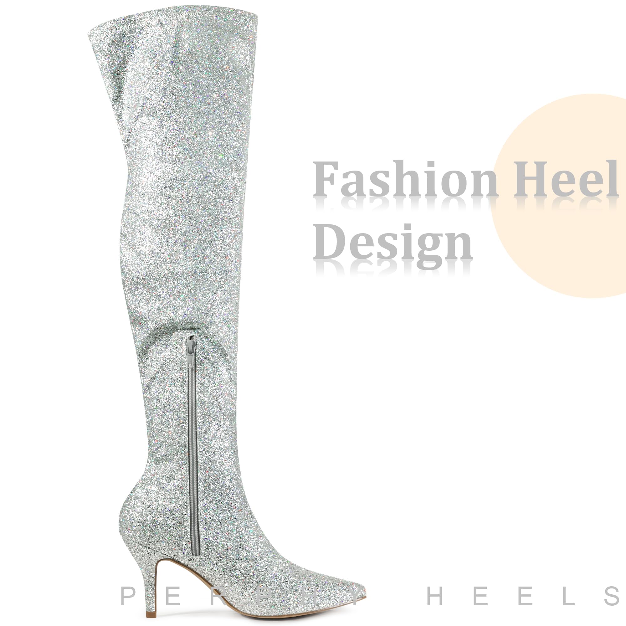 Sexy Glitter Thigh High Boots for Women - Stiletto Heel Over The Knee Boots for Party, Night Out & Special Occasions