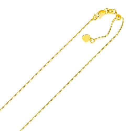 14K Yellow Gold Adjustable Box Chain Necklace 0.7mm Thin, 22 Inch Length - Perfect for Layering, Gift Giving & Everyday Wear