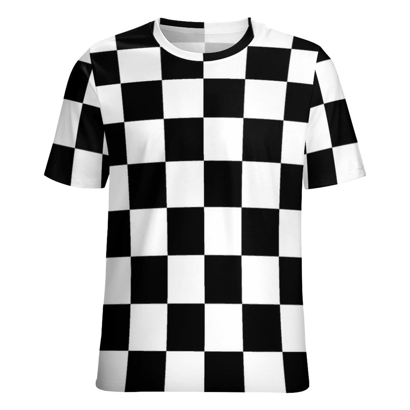 Bagea-Ka Women's Black & White Checkered Flag Graphic Print Short Sleeve T-Shirt | Race Day Outfit | Casual Streetwear Tee for Women | Perfect for Motorsport Events, Concerts & Everyday Wear
