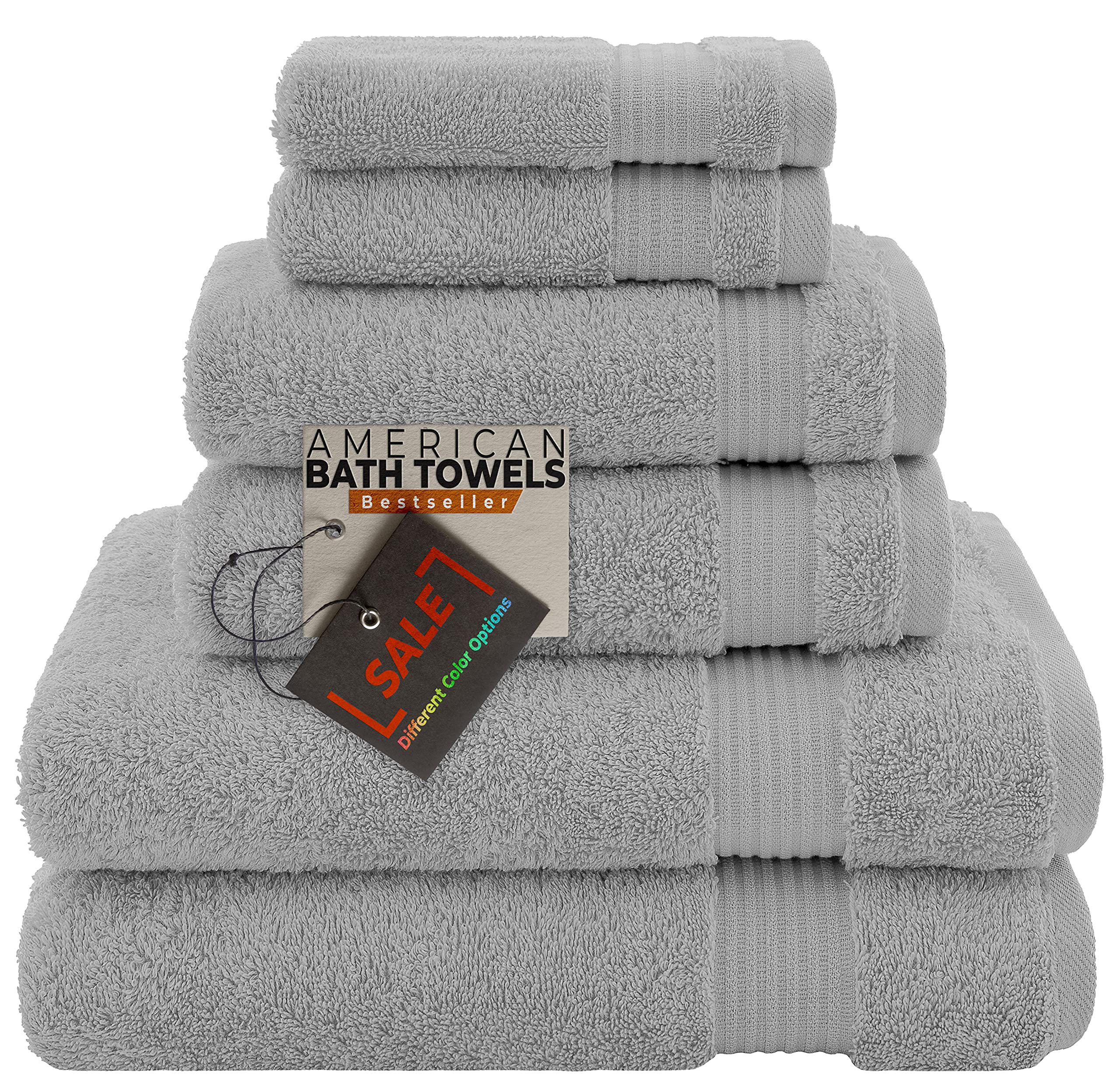 Premium 6-Piece 100% Cotton Turkish Bath Towel Set - Ultra Soft & Highly Absorbent - Includes 2 Bath Towels, 2 Hand Towels & 2 Washcloths - Cool Grey - Perfect for Spa, Bathroom & Luxury Home Use
