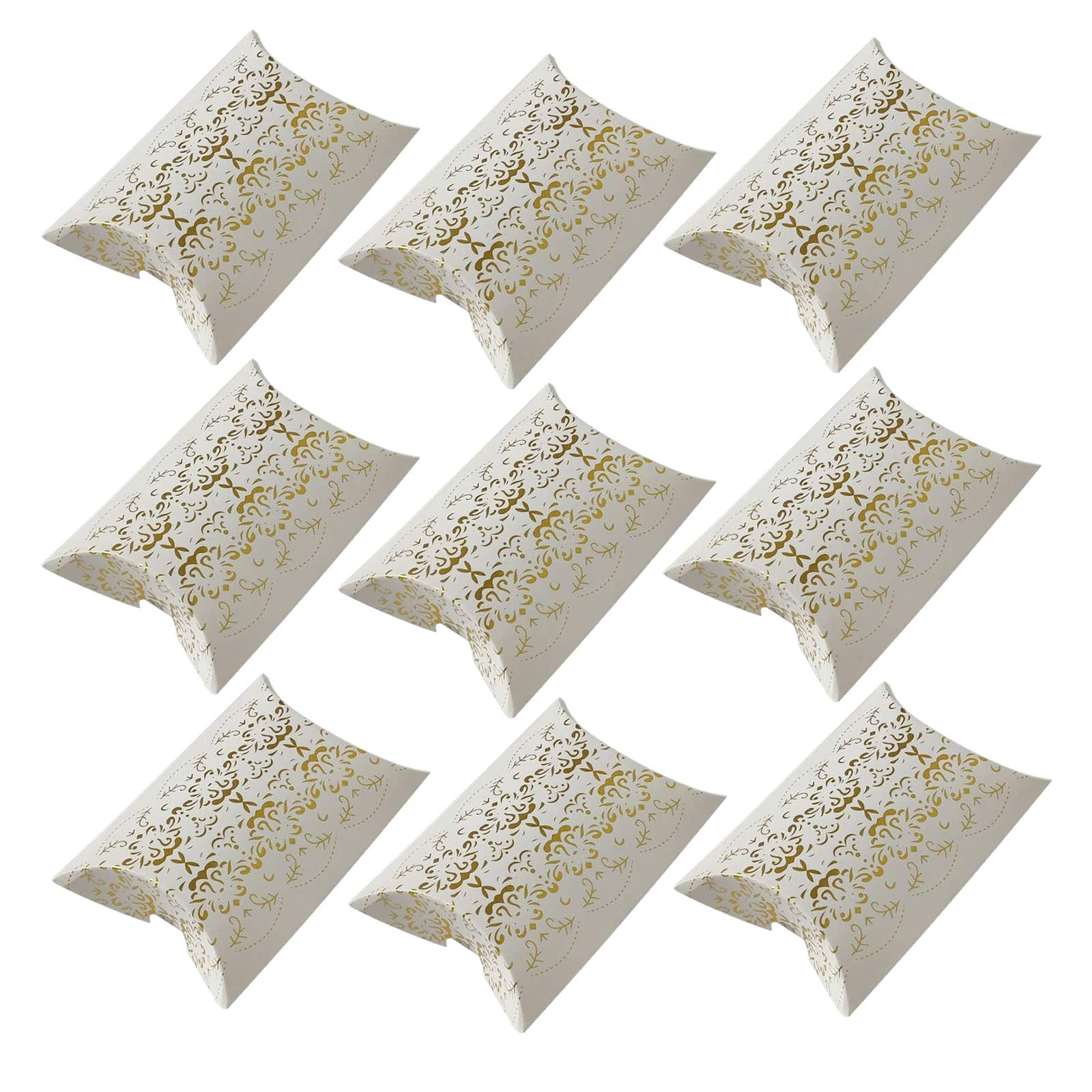 50 Pack Gold Paper Gift Pillow Boxes for Candy, Chocolate & Pie - Elegant Wedding, Christmas Party Favor Bags & Gift Wrapping Pouches - Perfect for Holiday Treats, Bridal Showers & Birthday Celebrations