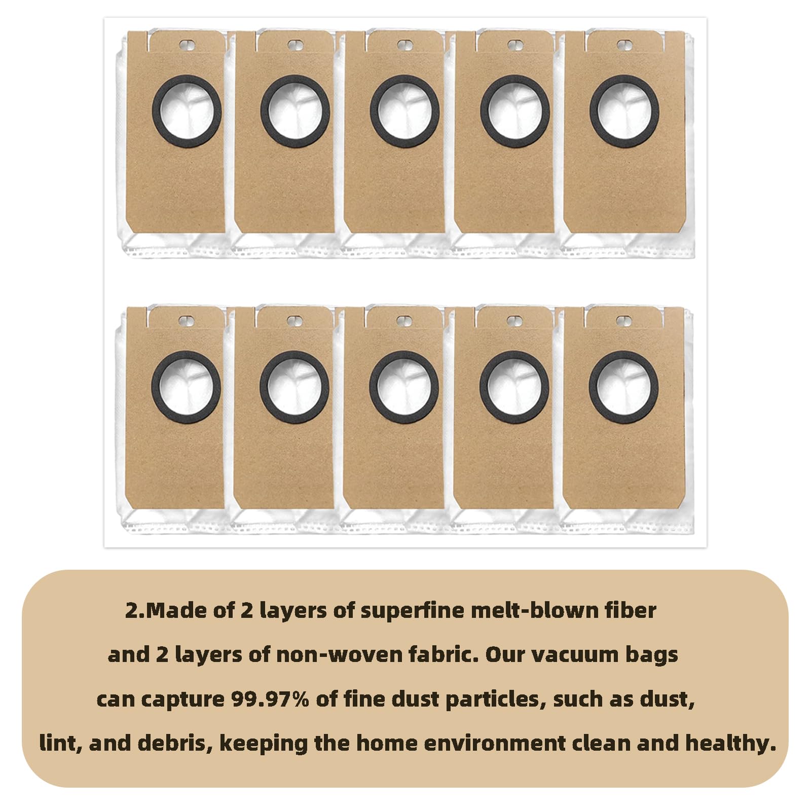 10 Pack Replacement Dust Bags for Ionvac SmartClean V4 Self-Emptying Robot Vacuum - Compatible with SmartClean V4 Models | Perfect for Pet Hair, Allergen Control & Daily Home Cleaning