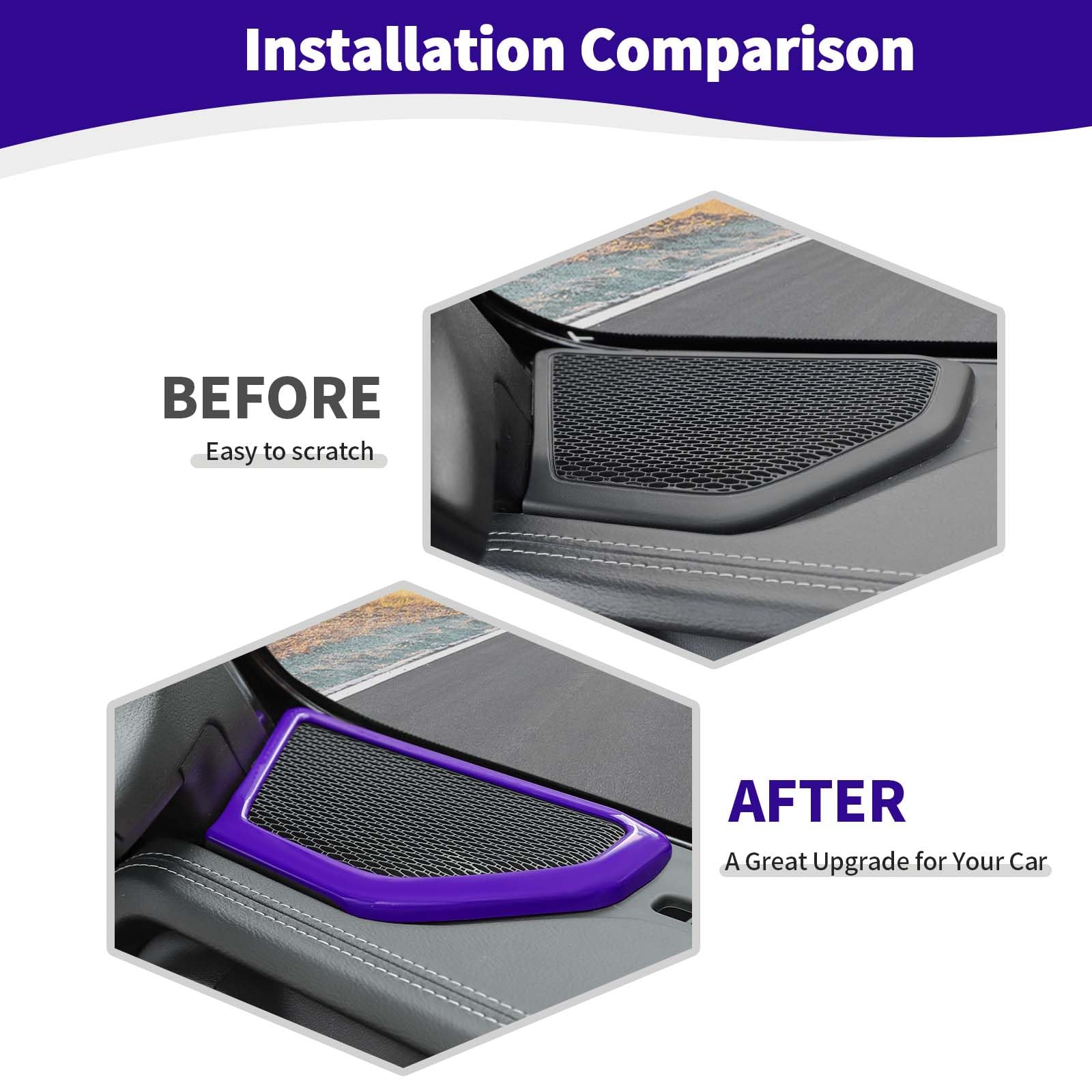 RT-TCZ A Pillar Speaker Trim Cover for Jeep Wrangler JL/JLU & Gladiator JT (2018-2024) - Purple Interior Accessories (2-Piece Set) | Perfect for Audio Upgrades & Custom Interior Styling