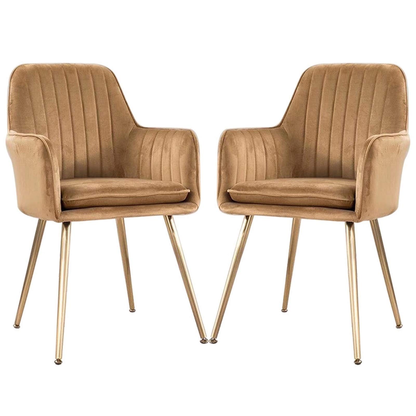Elegant Upholstered Dining Chairs Set of 2 - Wrought Iron Legs, Comfortable Side Chairs for Kitchen, Dining Room, Living Room & Bedroom (Khaki) | Perfect for Family Gatherings & Home Decor