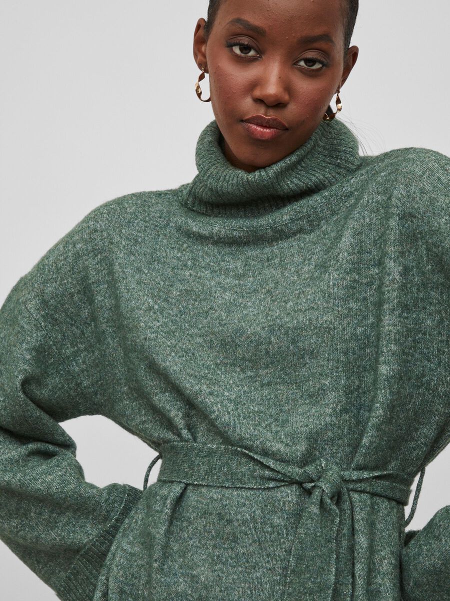 Lara Roll Neck Knit Dress for Women - Soft Winter Sweater Dress in Pine Needle Green | Perfect for Holiday Parties, Office Wear & Casual Outings