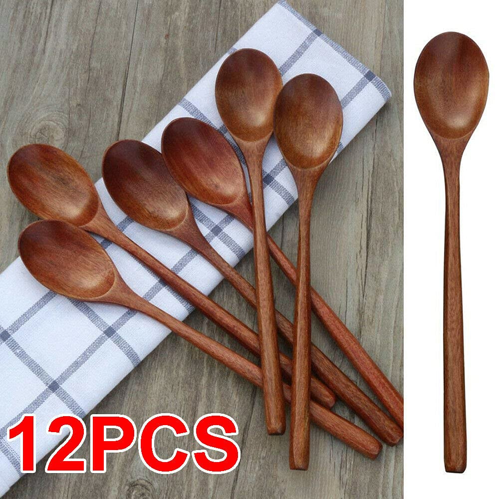 TEAMWILL 12-Piece 9-Inch Wooden Spoons Set - Japanese Style Long Handle Kitchen Utensils for Cooking, Mixing, Stirring Soup & Baking - Perfect for Home Chefs & Restaurant Use