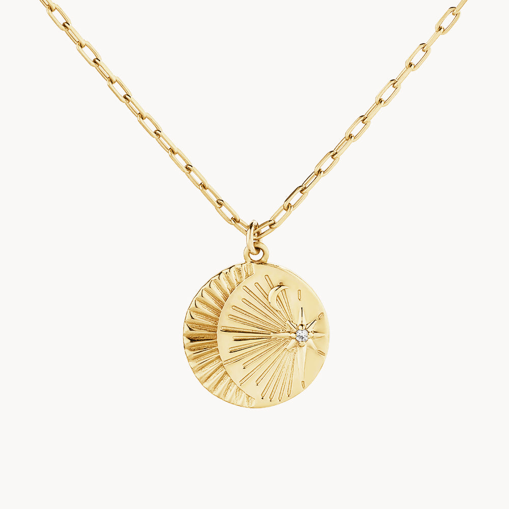 Gold Sun and Moon Pendant Necklace for Women - Elegant Celestial Jewelry for Everyday Wear, Gifts & Special Occasions