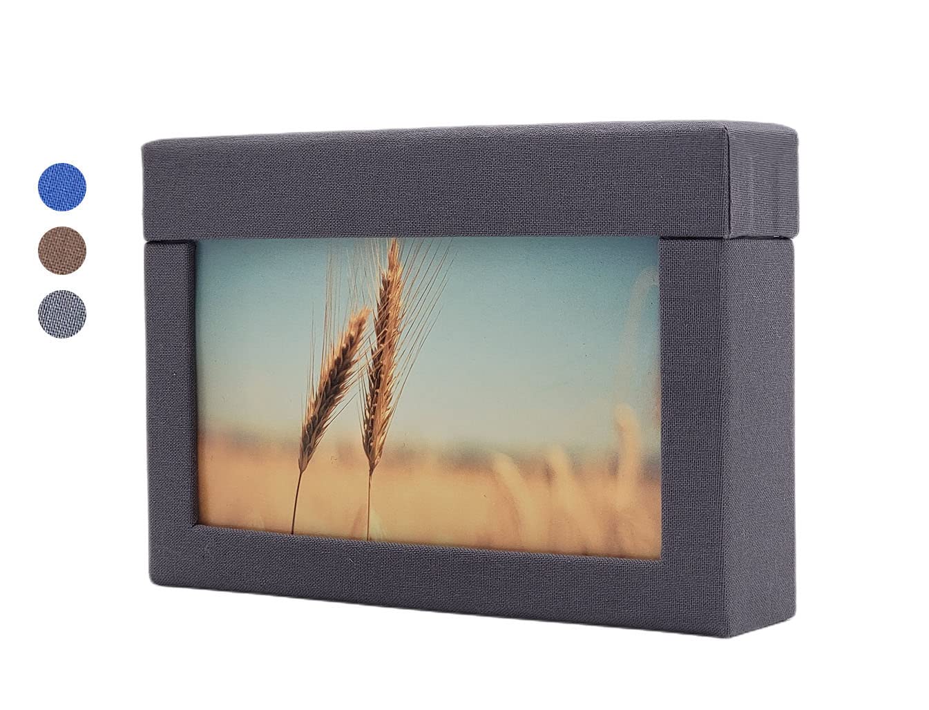 Kageio Mini Photo Album Box - Handmade Linen Cloth Memory Keeper for 60 4x6 Photos | DIY Scrapbook Organizer with Front Insert Pocket | Perfect for Wedding, Baby, Travel Memories & Small Keepsakes (Grey)