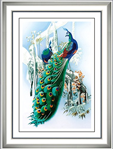 Grace Art Handmade Large Asian Silk Embroidery Wall Hanging - Peacock Tree Design for Home Decor | Perfect for Living Room, Bedroom & Office Wall Art