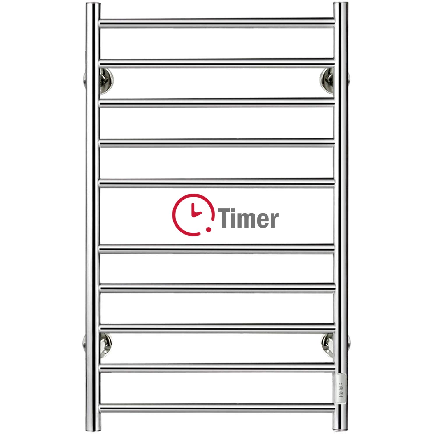 JSLOVE Wall Mounted Heated Towel Rack - Stainless Steel Towel Warmer with Built-in Timer, Plug-in/Hardwired Installation, 10 Bars Brushed Polish (Silver) - Perfect for Bathroom, Spa, Gym & Luxury Home Use