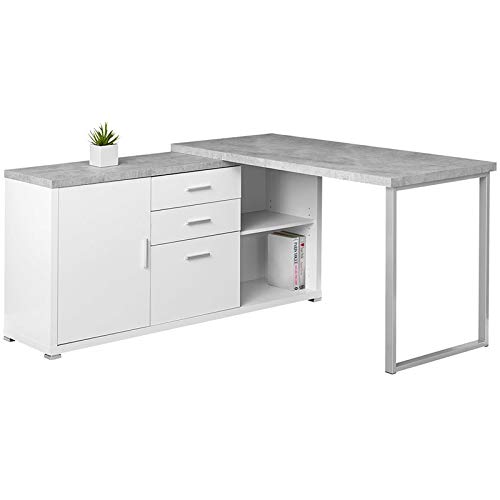 Pemberly Row L-Shaped Corner Computer Desk - White & Gray Cement Finish, Home Office Desk for Small Spaces, Gaming & Workstation Setup