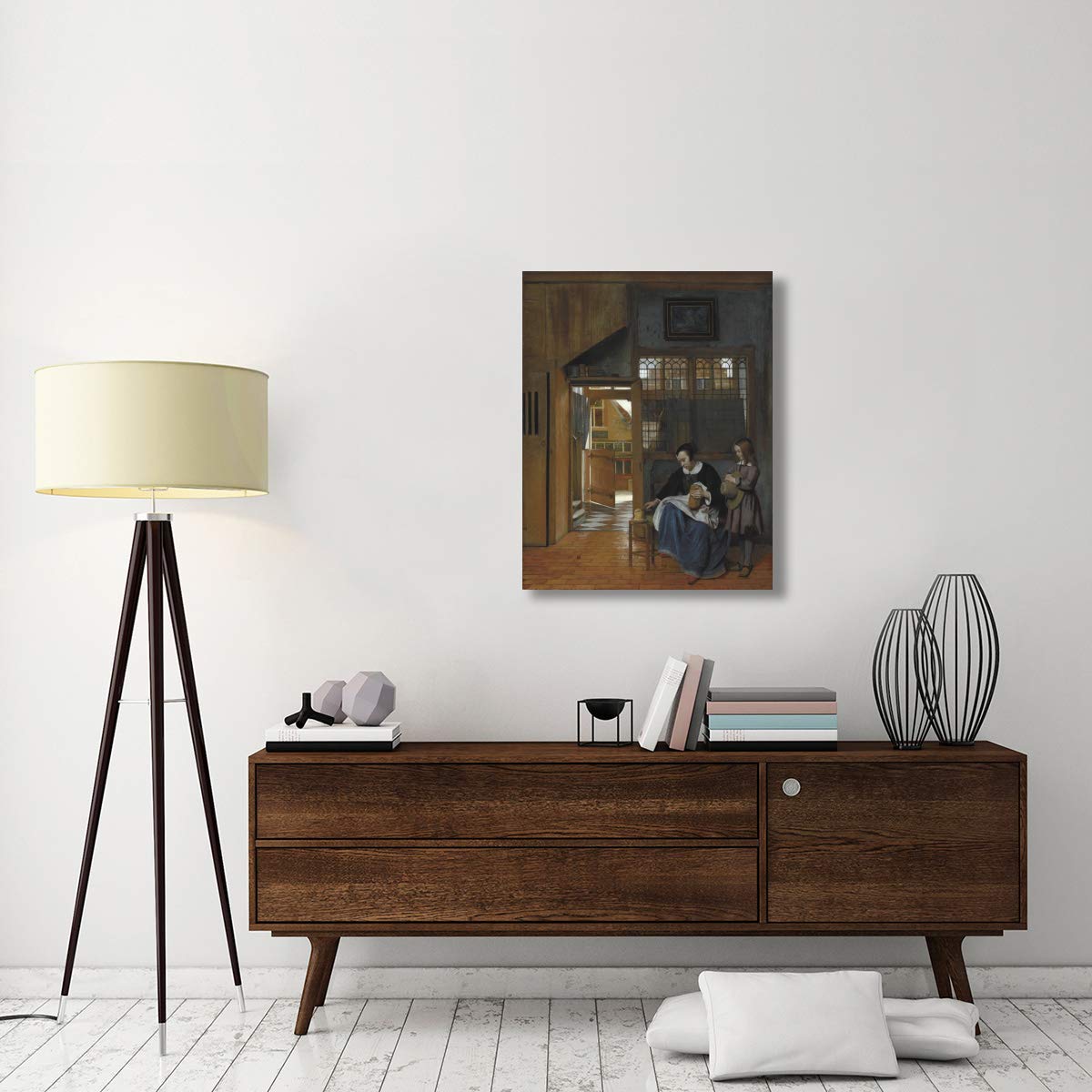 Global Gallery 'A Woman Preparing Bread and Butter for a Boy' Canvas Wall Art Print - 28x35 Inches - Kitchen & Dining Room Decor - Perfect for Home, Cafe, Restaurant Decorations
