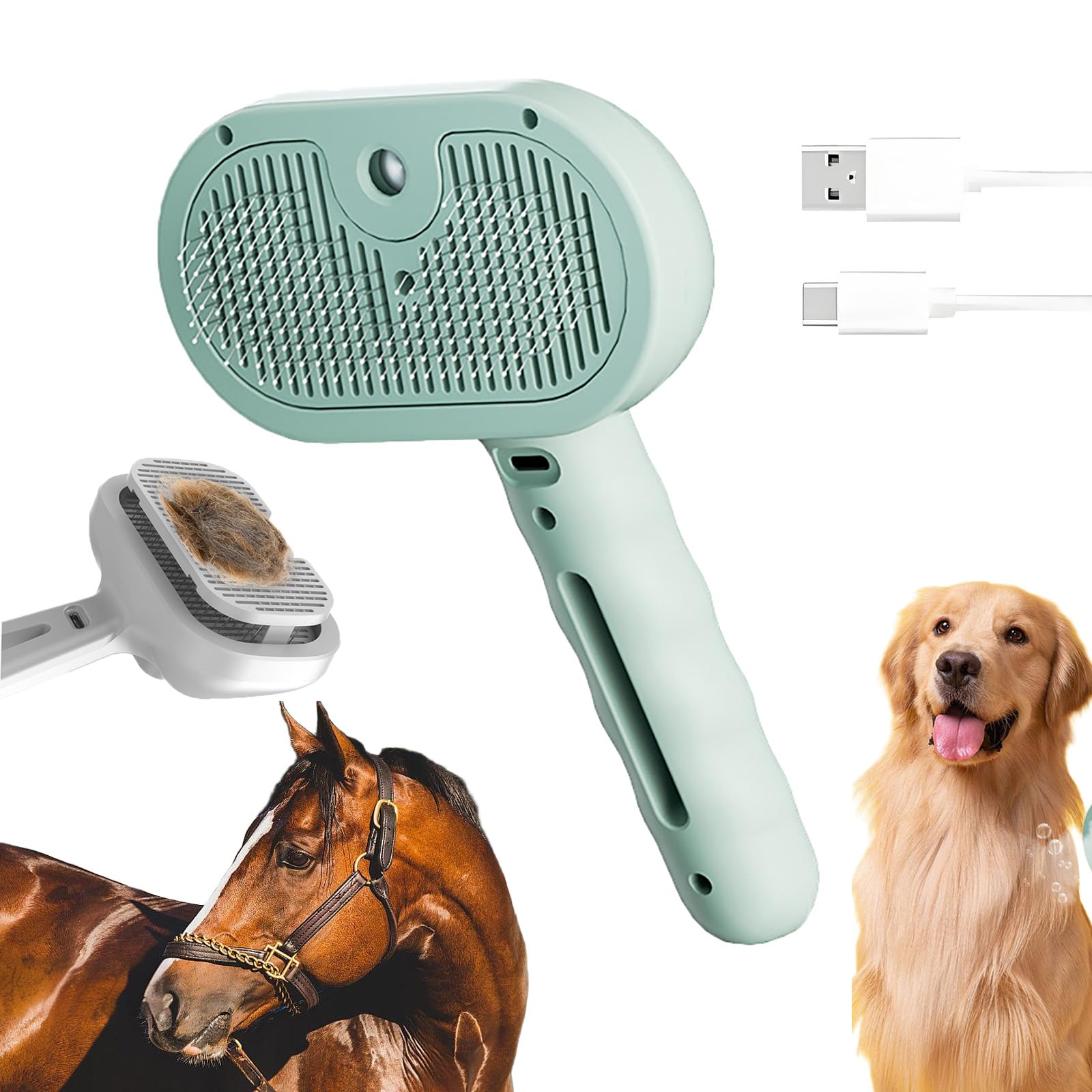 Chevaroo 3-in-1 Self-Cleaning Steam Pet Brush for Dogs & Cats - 360° Rotating Silicone Bristle Head for Shedding Control & Grooming - Perfect for Home Pet Care & Professional Use (Green, 2025 Model)