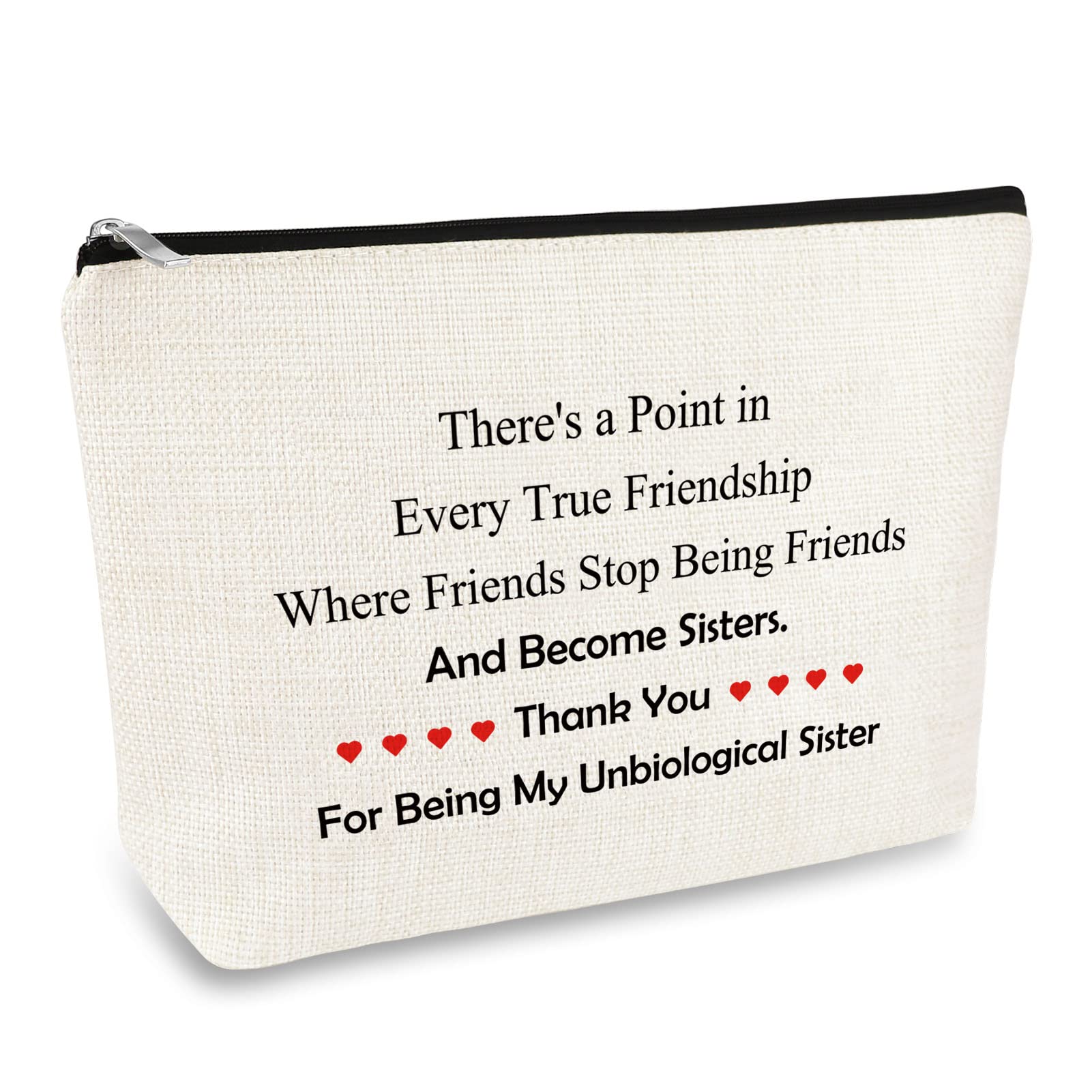 Best Friends Like Sisters Makeup Bag - Cute Travel Cosmetic Bag for Women, Her Sister & Bestie | Perfect Friendship Gift for Birthday, Wedding, Graduation, Mother's Day | Great for Travel, Spa Days & Daily Makeup Organization (Off White)
