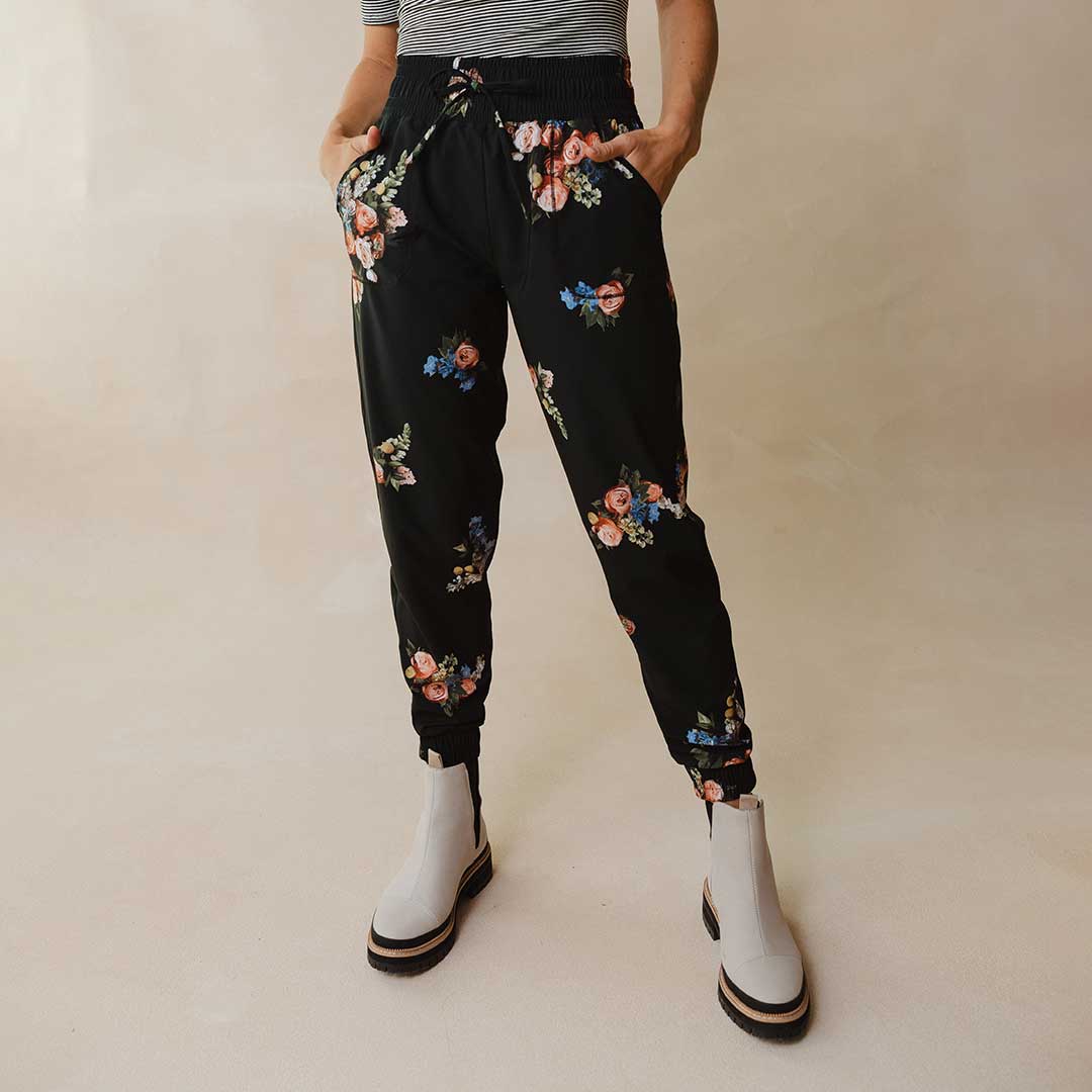 Destination Joggers for Women - Rose Black Color Comfortable Lounge Pants | Perfect for Yoga, Running, Travel & Casual Wear