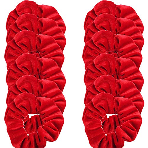 12 Pack Red Velvet Hair Scrunchies - Soft Elastic Hair Ties for Women & Girls (Perfect for Workouts, Yoga, Sleep & Everyday Styling)