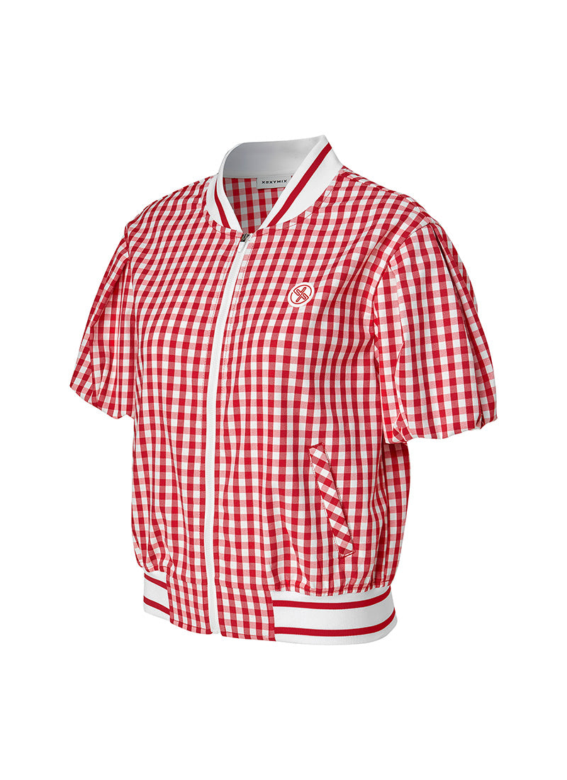 Stylish Check Puff Short Sleeve Jumper for Women - Trendy Plaid Puff Sleeve T-Shirt Top | Perfect for Casual Outfits, Date Nights & Fall Layering
