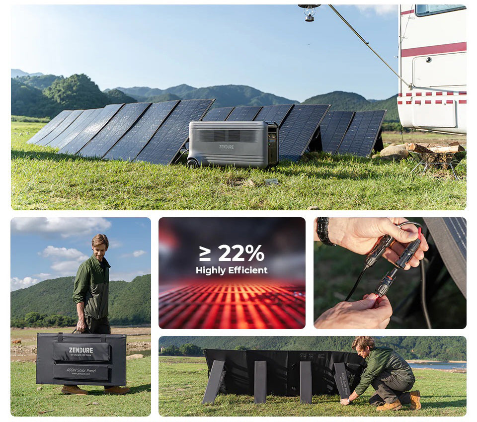Zendure 400W Portable Solar Panel for Camping, RV & Off-Grid Power | High-Efficiency Foldable Solar Charger for Outdoor Adventures & Emergency Backup