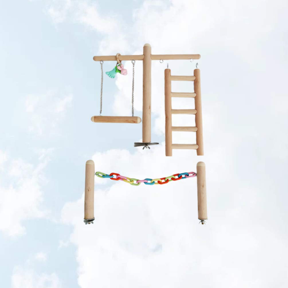 Balacoo Wooden Chewing Toy for Parrots - 1 Set Playground with Swing, Tearing & Gnawing Toys for Birds - Perfect for Cage Enrichment & Stress Relief