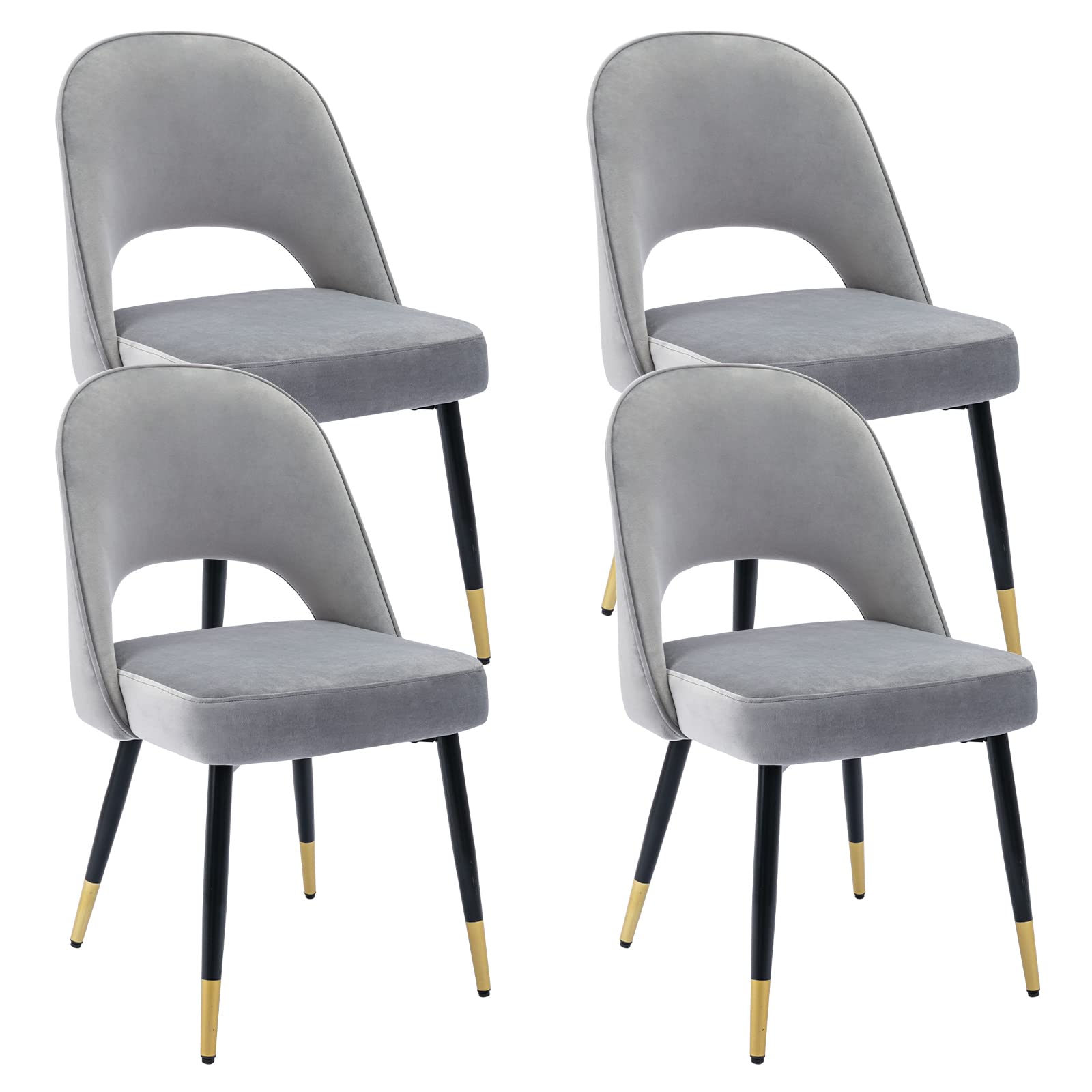 DUOMAY Modern Dining Chair Set of 4 - Velvet Upholstered Open Back Armless Chairs with Sturdy Metal Frame for Kitchen, Dining Room & Living Room - Elegant Grey Home Decor | Perfect for Small Spaces & Contemporary Interior Design