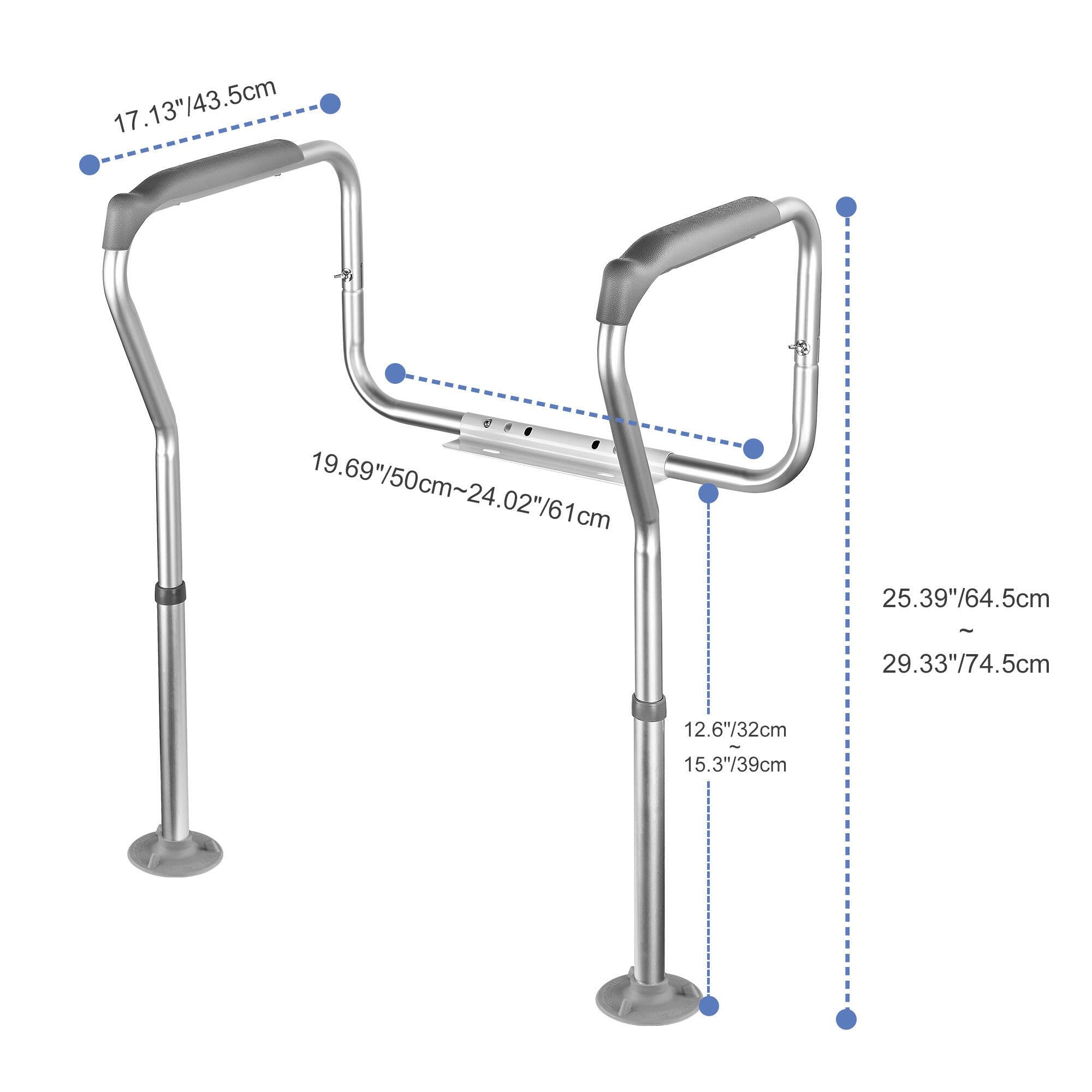 Adjustable Toilet Safety Rails for Seniors - Free Standing Aluminum Frame with Stable Rubber Feet, Supports 330lbs - Ideal for Elderly, Handicapped & Disabled - Perfect for Bathroom Safety & Mobility Assistance