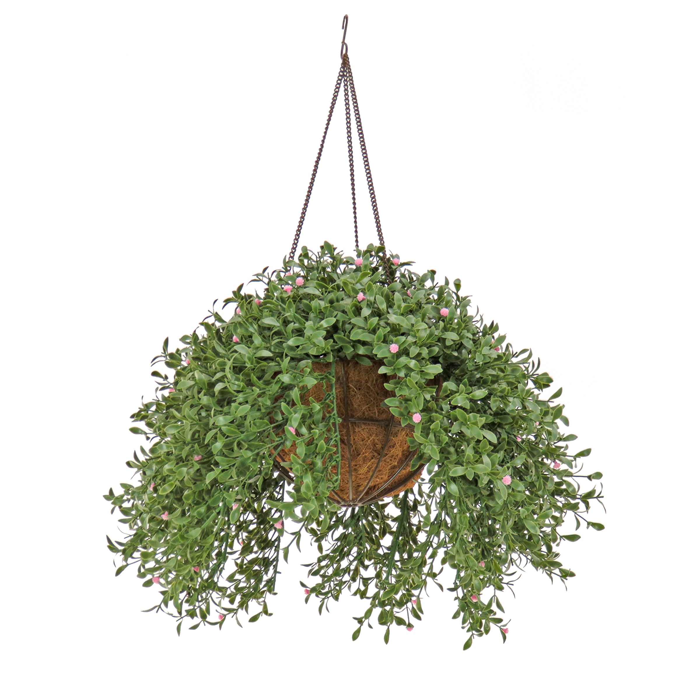 18 Inch Spring Argentea Hanging Basket with Pink Artificial Flowers - Perfect for Porch Decor, Garden Hanging Plants, and Indoor Home Decor