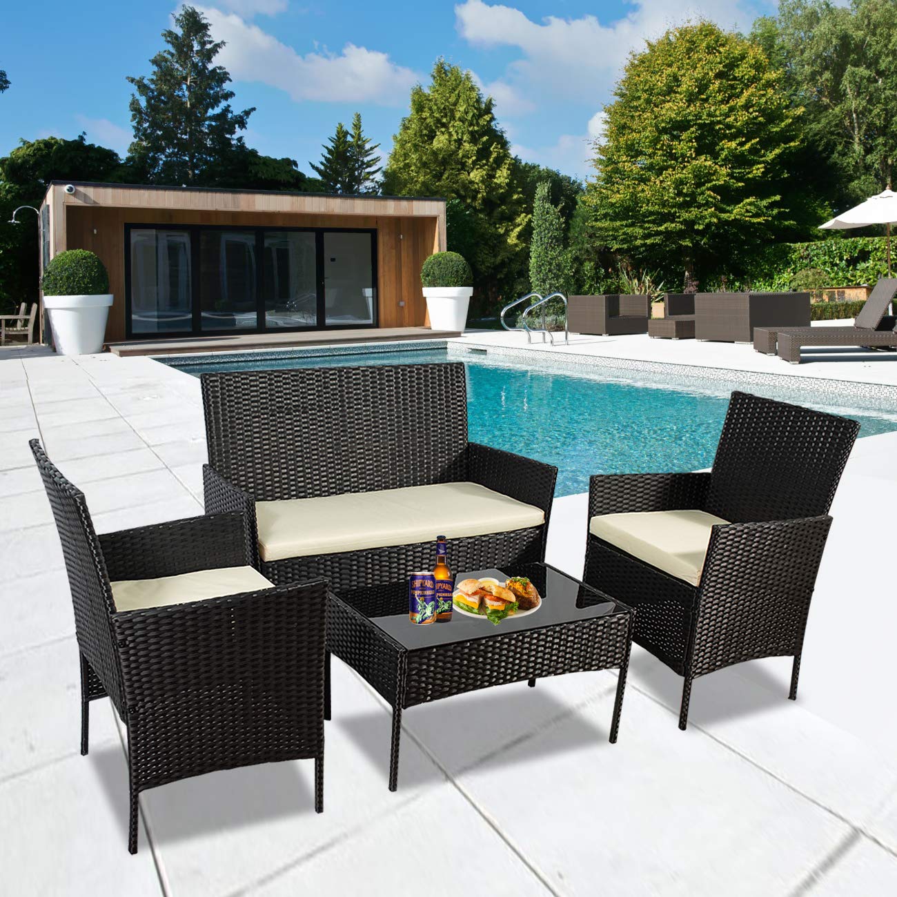 X&T 4-Piece Outdoor Patio Furniture Set - PE Rattan Wicker Chairs with Bistro Table, Weather-Resistant Garden Conversation Set for Balcony, Porch, Backyard (Red) - Perfect for Outdoor Dining, Relaxing & Entertaining Guests