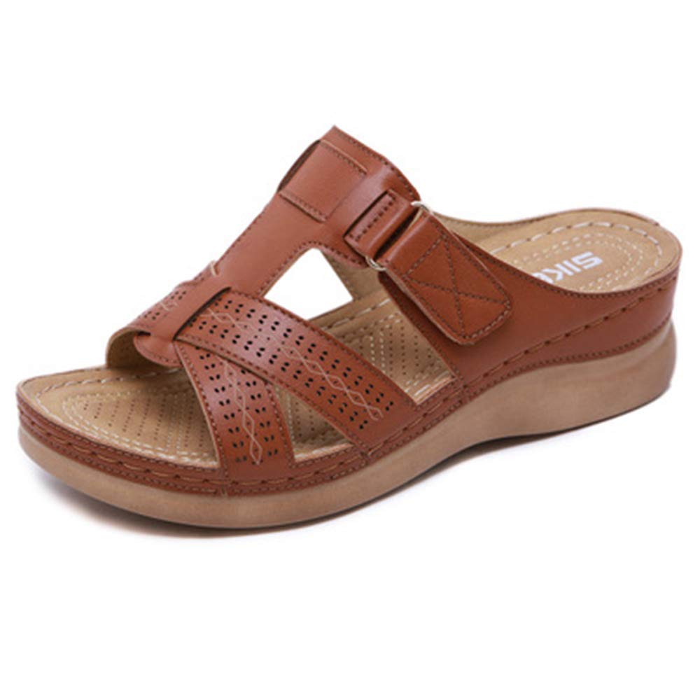 SHIBEVER Women's Summer Wedge Sandals - Slip On Casual Comfortable Dressy Shoes for Wide Feet | Perfect for Beach, Vacation & Everyday Wear