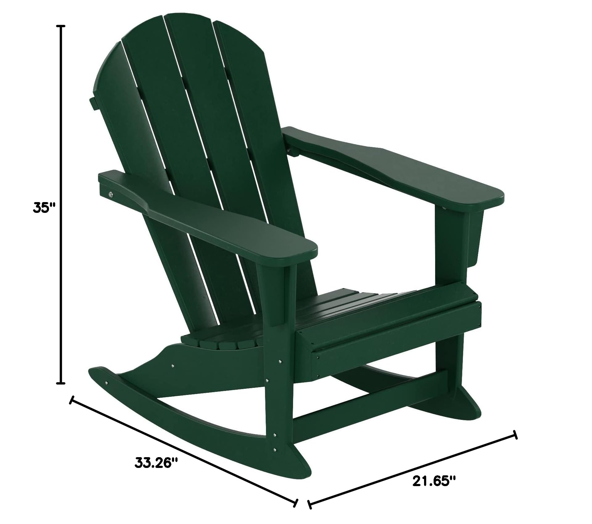 WO Home Furniture 3-Piece Patio Rocking Chair Set - Classic Outdoor Adirondack Rocker Chairs & Table in Dark Green - Perfect for Backyard, Garden, and Porch Relaxation