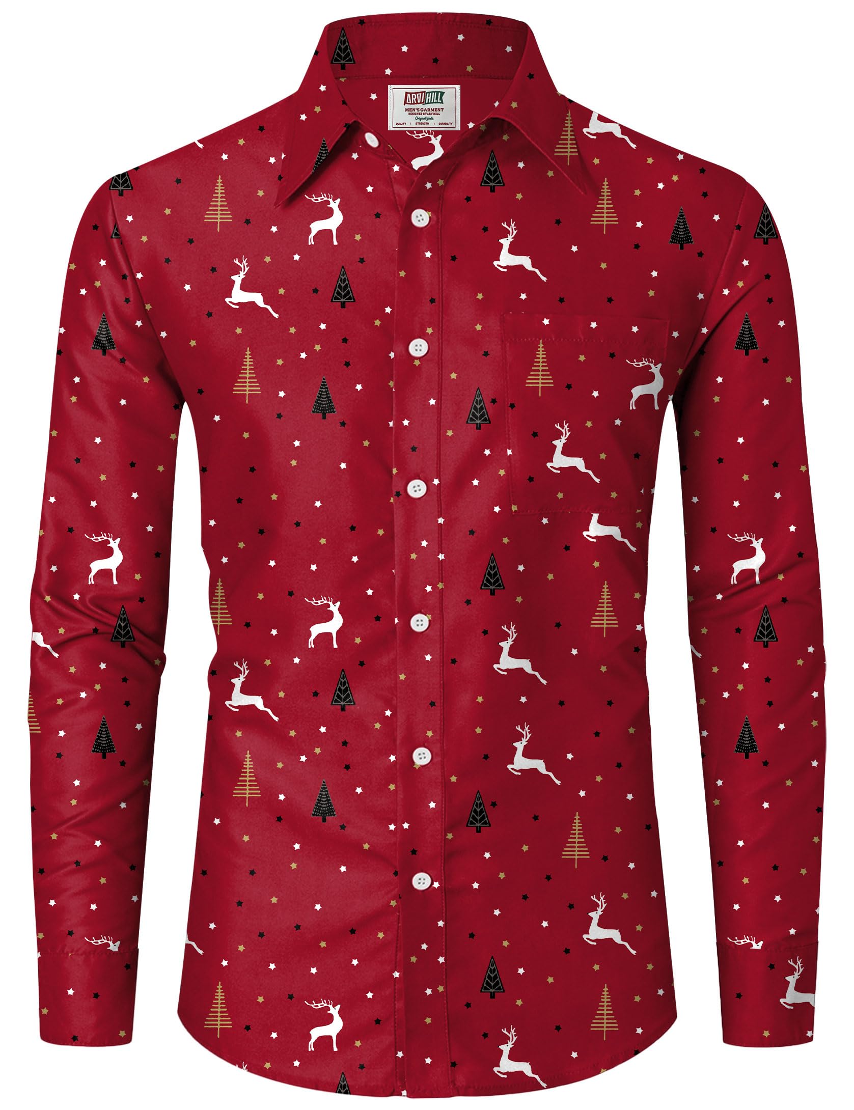 Arvilhill Men's Ugly Christmas Shirts - Long Sleeve Holiday Party Wear (S-XXL)