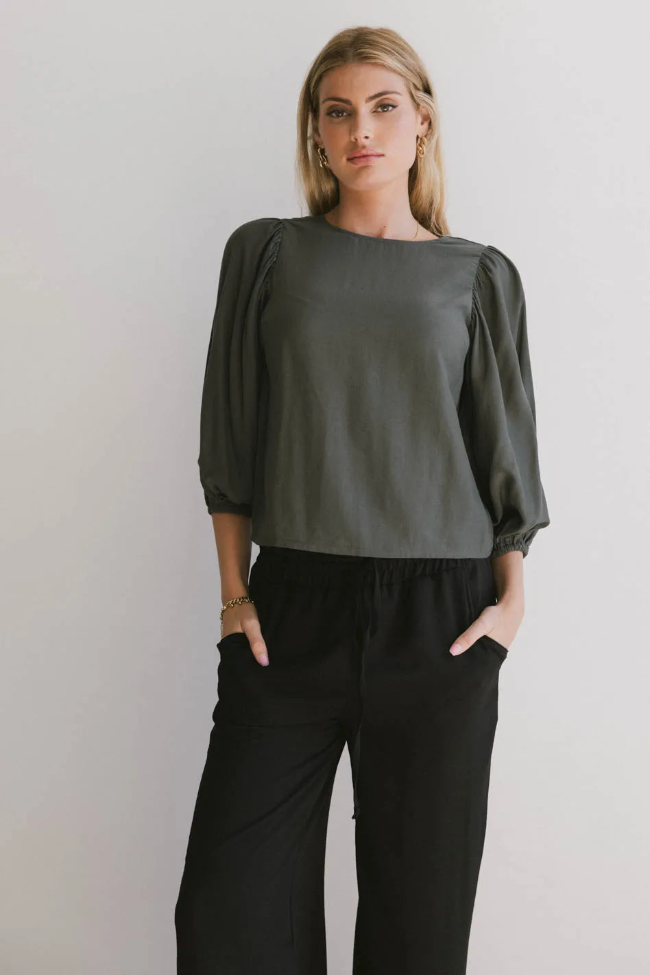 Nadine Blouse in Olive Green - Women's Casual Long Sleeve Shirt for Work & Everyday Wear - FINAL SALE