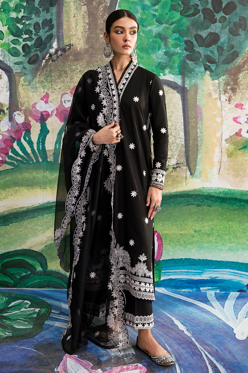 Inky Glint 3-Piece Embroidered Lawn Suit Set - Elegant Floral Design Women's Formal Outfit for Weddings, Parties & Special Occasions